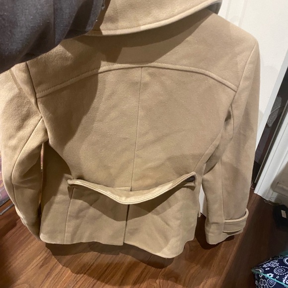 Club Monaco / tan khaki wool double breasted crop pea coat XS - Picture 4 of 5